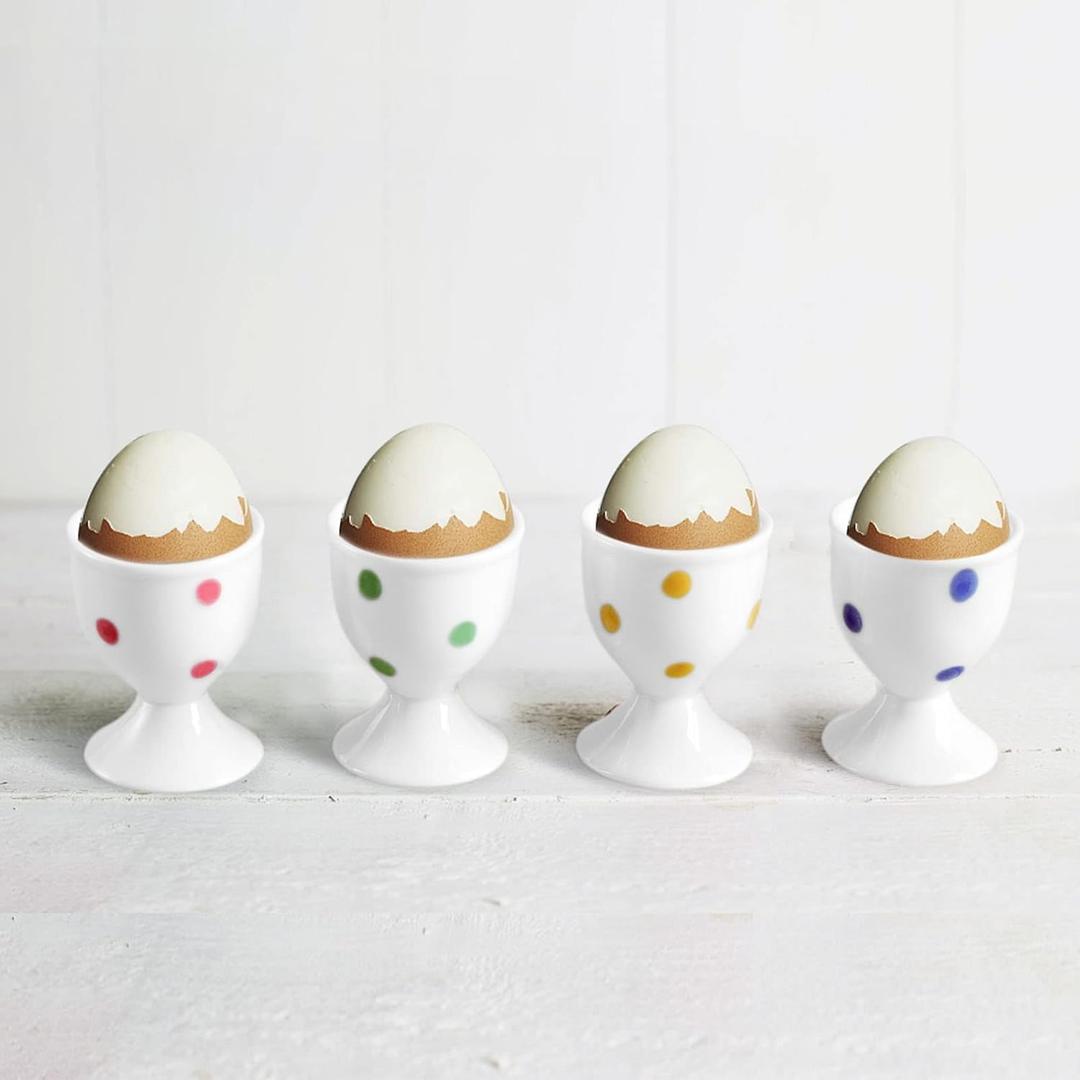 Cinf Ceramic Polka Dots Egg Cup Gift Set of 4 Porcelain Holder Breakfast Boiled Cooking Tools Stable Easy to Clean Childhood Memories Table Decoration Kitchen
