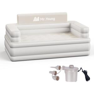 Mr.Young Inflatable Couch for Home & Outdoor | Blow Up Air Sofa | Velvety Surface | Included Air Pump | 2-in-1 Valve | Portable Folding Couch | 60"x33"x34" | Double (Full)