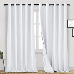 DWCN Wide 100% Blackout Curtains for Living Room Thermal Insulated Light Blocking Full Room Darkening Noise Reducing Grommet Top 2 Panels Curtain (White,70" W x 108" L)