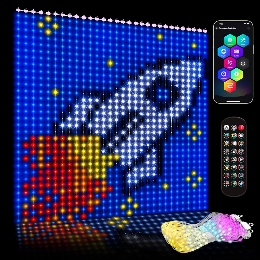 High Pixel Smart Curtain Lights - LED Pioneering App Controlled Color Changing American Flag Light Outdoor Indoor for Christmas, Halloween, Shop, Bar, IP65 Waterproof 9.85x9.85Ft