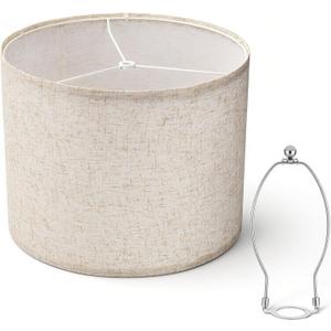 1 Pc Beige Lamp Shade, 13" Top X 13" Bottom X 10" High Drum Lamp Shades Large Drum Lampshades for Table Floor Lamps Natural Linen Beige Modern Fabric Lampshade, Spider Fitter, Easy Assembly