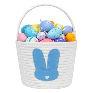 CubesLand Easter Basket for Kids Boys and Girls, Adorable Bunny Basket for Easter Egg Hunts, Soft & Safe Babys First Easter Basket, Sturdy Cotton Rope Empty Gift Basket, Festive Dcor- Blue-Small (Style 1-Blue)