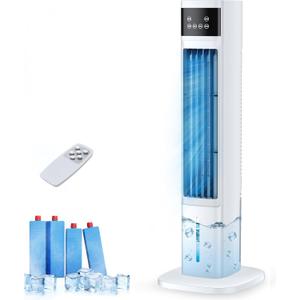 Evaporative Air Cooler, 3-in-1 Portable Air Conditioners for Room, 4 Modes 3 Speeds, Fast Cooling Portable AC Unit w/24H Timer, Remote Oscillating Tower Fan, Quiet Swamp Cooler for Bedroom Office (White)