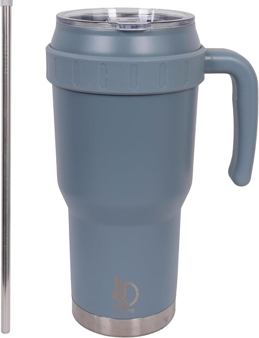 40 Oz Tumbler with Handle & Straw Lid, Insulated Stainless Steel Vacuum Flask, Double Wall Thermal Car Cup for Hot & Cold Drinks, Leak Proof, BPA Free (Slate Gray)