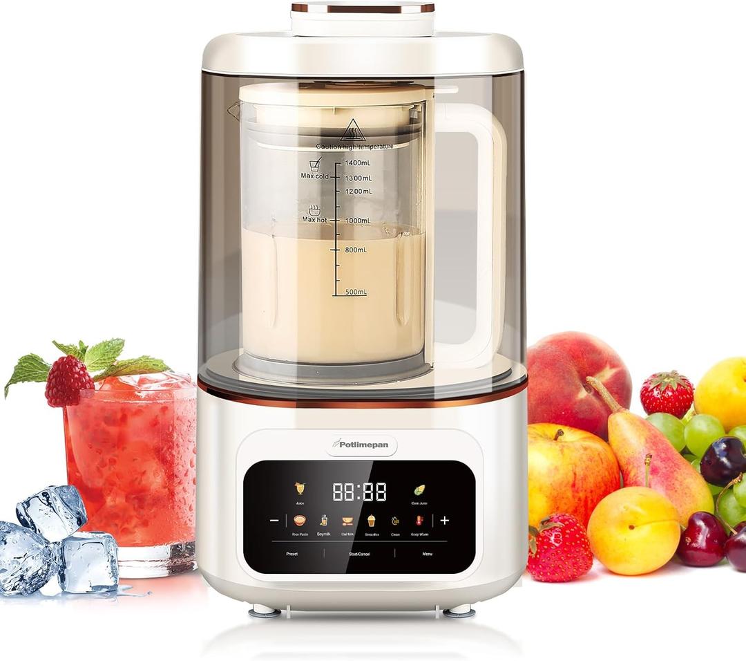 Quiet Elite Blender 1.4L, 8-in-1 Versatile Hushed Blender for Smoothies, Soups, Almond & Soy Milk, Ice Crushing, 8 Settings, 24H Timer, Hot & Cold Mixing
