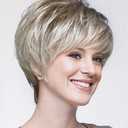 SEVENCOLORS Short Blonde Pixie Cut Wigs for White Women Blonde Mix Brown Synthetic Wigs Natural Looking Short Hair Wig with Bangs