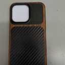 TENDLIN Compatible with iPhone 14 Pro Max Case Wood Grain with Carbon Fiber Texture Design Leather Hybrid Slim Case Black
