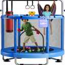 55" Toddler Trampoline for Kids Ages 38 Indoor & Outdoor Kids Trampoline Anti-Tilt Frame, Adjustable Gym Bar, Basketball Hoop, Ocean Balls, Boxing Bag, Hammock & Boxing Gloves