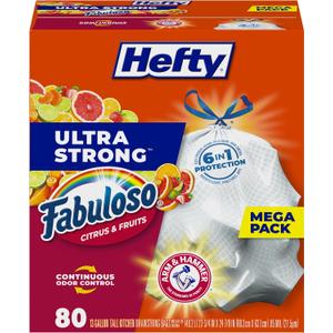 Hefty Ultra Strong 13 Gallon Trash Bags, Tall Kitchen Trash Bags 13 Gallon Size, White, Fabuloso Citrus & Fruits Scent, 80 Bags