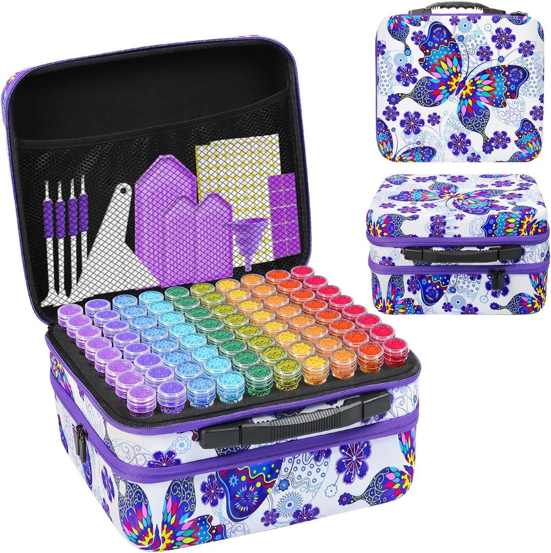 ZORETCO Diamond Painting Storage Case,240 Slots Diamond Art Kits with Accessories for Craft Jewelry Beads Organizer Boxes (Butterfly)