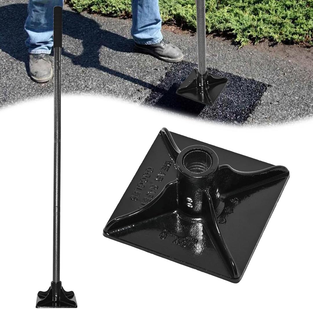 8"x8" Steel Tamper Tool for Yard,71" Long Handle Heavy Duty Ground Tamper with Rubber Grip,Ideal Garden Landscaping Rammer for Earth Soil Asphalt,Gravel Dirt Compactor Leveling Paver Tool Trash Tamper