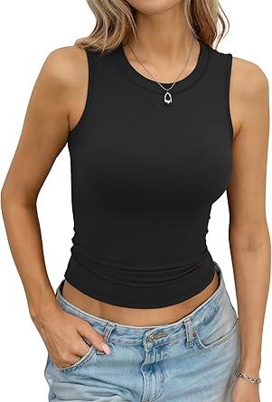 Eachyes Womens High Neck Tank Tops Sleeveless Slim Fitted Shirts Summer Casual Going Out Outfits Fashion Clothes Basic Crop Top 2026 Black Large