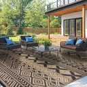 Waterproof Outdoor Rug 8x10 ft, Reversible Plastic Straw Patio Camping Rugs, Outdoor Indoor RV Mat Carpet for Patio, Outside Entry, Backyard, Deck, Bench, Picnic, Camper(8x10,Black&Brown)