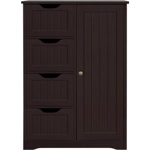 Yaheetech Wooden Bathroom Floor Cabinet, Side Storage Organizer Cabinet with 4 Drawers and 1 Cupboard, Freestanding Entryway Storage Unit Console Table, Home Decor Furniture, Brown (22 x 12 x 32.5 In (LxWxH), Espresso)