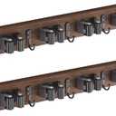2 Pack Mop Broom Holder Wall Mount - Wood Broom Mop Hanger - Wall Mounted Garden Tool Rack Organizer for Closet Garage Laundry Room Farmhouse Rustic Kitchen Decor with 4 Slots & 4 Hooks