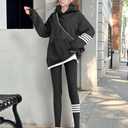 NECIOUS Girls Fall Outfits Kids Girls Clothes Size 7 8 Two Piece Fashion Contrast Stripes Grey Hoodie Tops Leggings Pants Winter Clothing Sets (Black)