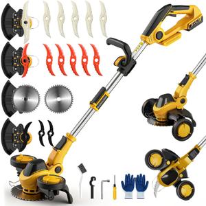 Weed Wacker Cordless Compatible with DEWALT 20V MAX Battery, Electric Weed Cordless Eater with 4 Types Blades, Brushless Grass Trimmer/Lawn Edger/Mower/Brush Cutter for Yard Garden(No Battery)