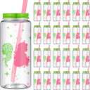 25 Pcs Christmas Witch Party Favors Bulk Plastic Cups 13.5 oz Pink and Green Reusable Drinking Tumblers with Lids Straws Witch Princess Cup for Wizard Friendship Christmas Party Gift Stocking Stuffers