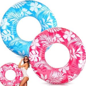 ShinyRelief 2 Pcs Pool Tubes for Adults 42inch Large Inflatable Floats Tube Tropical Leaves Inflatable Pool Floats Rings Colorful Swimming Ring Summer Hawaii Swimming (Green,Orange)