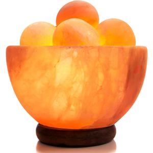 UMAID Himalayan Salt Lamp Bowl with 6 Massage Balls, Mothers Day Gifts for Mom, Dimmable Pink Rock Salt Lamp Light, Unique Home Decor for Bedroom, Spa Relaxation & Meditation