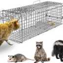 23.3" Live Animal Cage Trap,Collapsible Galvanized Wire with Pedal Triggers,Indoors/Outdoors Humane Cat Trap for Stray Cats,Squirrel,Raccoons,Mouse,Groundhogs, Foxes,Armadillos (white-23.3")