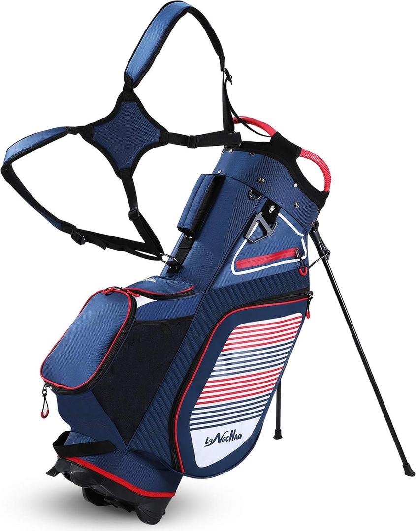 Golf Stand Bag for Men Navy 14 Way Divider Golf Bags, 6LB Lightweight Portable Walking/Riding Bags with Dust Cover, Strap (blue)