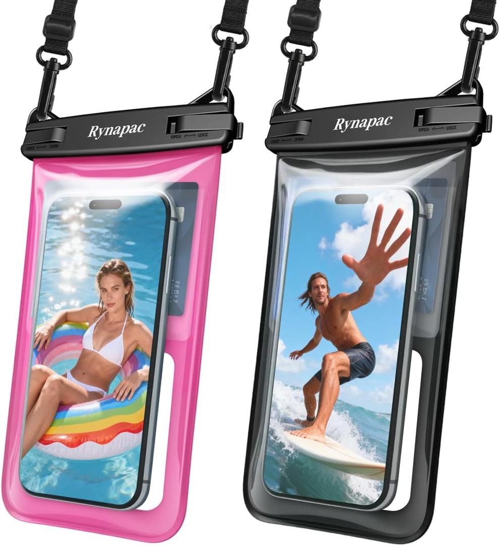 Rynapac Waterproof Phone Pouch Floating - 2Pack, [Up to 8.5''] IPX8 Waterproof Phone Case with Lanyard for iPhone 17 16 15 Pro Max, Touchscreen & Underwater Photography, Beach Essentials