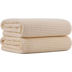 New Microfiber Waffle Bath Towels, 2 Pieces, Oversized, Soft, Absorbent, Fast Drying, Lint Free (Champagne)