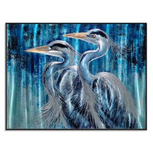 Yihui Arts Blue Heron Metal Wall Art - Exquisite Hand Crafted 3D Aluminum Artwork 24"L x 16"W