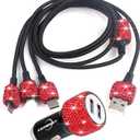 Bling Car Charger Accessories Set,Rhinestone Dual USB Car Chargers + Bling 3 in1 Nylon Braided Charging Cable,Bling Crystal Decoration Car Accessories Kits for Girl and Women (Red)