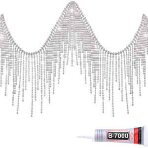Rhinestone Fringe Belt Beaded Ribbon Diamond Tassel Chain for Jeans Clothing Accessories DIY Decoration (2 Yard, Silver)