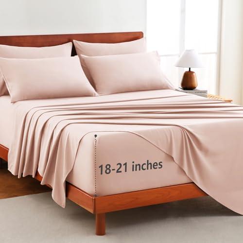 CozyLux Extra Deep Pocket Queen Sheet Set - 6 Piece Sheets Queen Size Bed Set - Fits Up to 21 inches Mattresses Queen Sheets，Breathable Queen Bed Sheets & Pillowcases - Easy & Secure Fit, Blush Pink