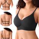 DEANGELMON Seamless Low Back Bra Wireless Backless Bra Womens Thin Straps Halter Bra Low Cut V Neck Multiway Convertible Bras, XL
