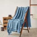 Simple&Opulence Cotton Muslin Throw Blanket for Bed, Couch, Knit Woven Gauze Blanket with Tassels, Soft Lightweight Cozy Pre-Washed Breathable Farmhouse Decoration for All-Season (50 x 60-Inches,Dusty Blue)