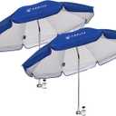 AMMSUN Chair Umbrella with Universal Clamp Adjustable 47 inches and 360 Swivel & UPF 50+ Protection Portable Sun Umbrella, Secure Clip on Camping/Beach Chairs, Stroller, Wheelchair, Golf cart, Lounger, Blue, 2 PACK