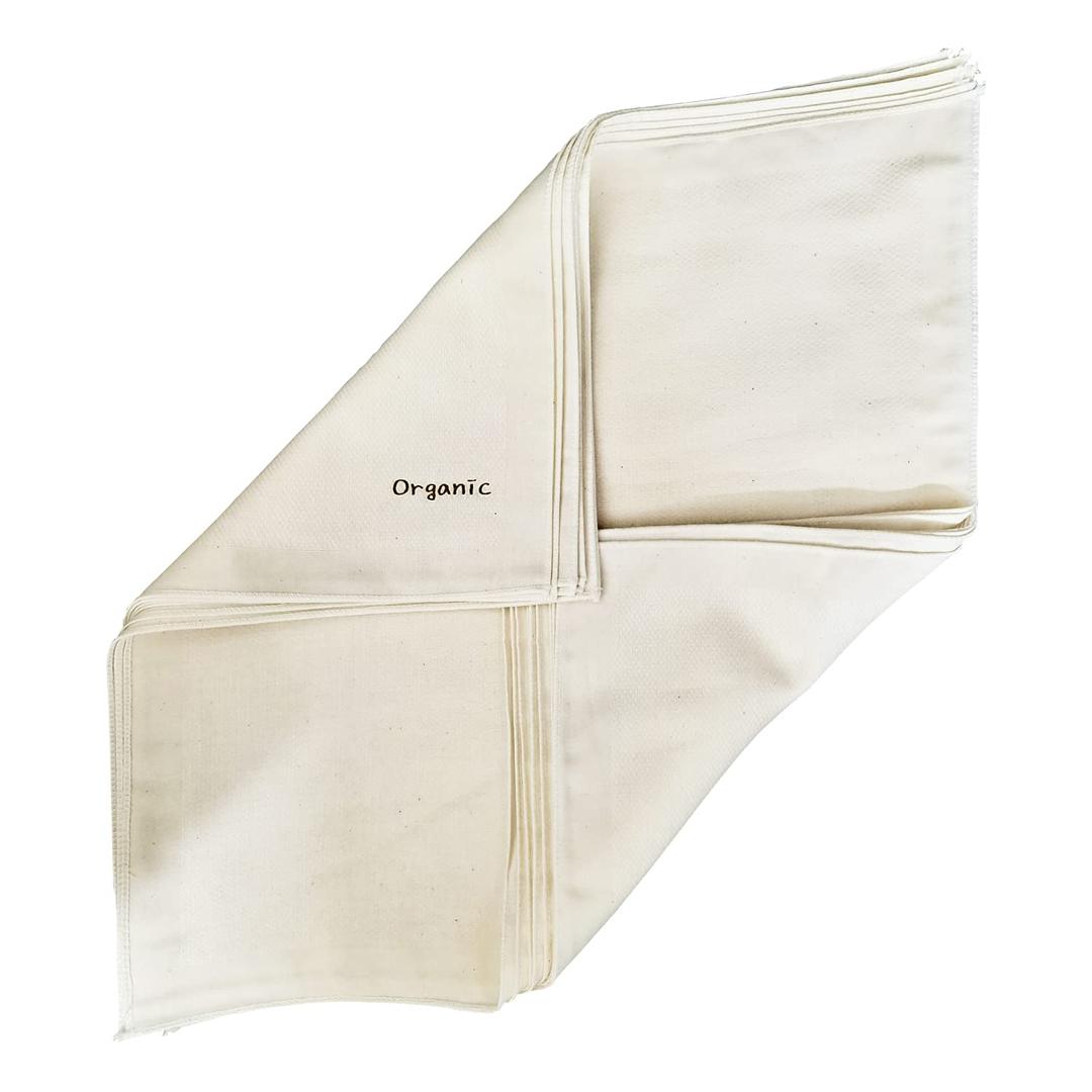 Angel-in-Moms [10 Packs] Organic Cotton Cloth Soft Muslin Gauze Handkerchief Washcloths, Wide Size 14 inch x 14 inch, Facial Cleansing Cloths, Hankies Makeup Remover Towel (Organic Embossing)