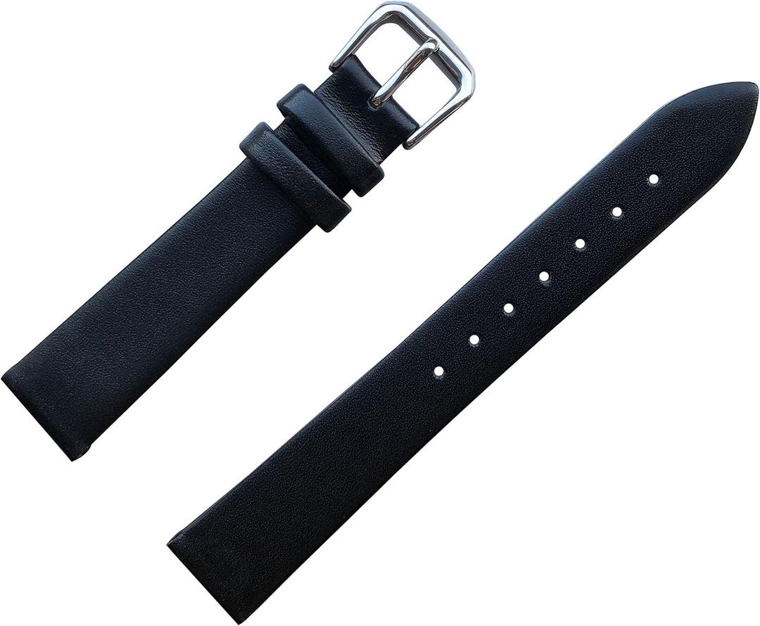 Thin Leather Watch Bands Replacement for Men Women (6 7 8 10 12 13 14 15 16 17 18 19 20 22 24mm) (Black)