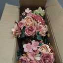 Peony Artificial Flowers, Faux Peonies Hydrangea Eucalyptus Bouquet 12 Packs Silk Vintage Realistic Peony Floral Arrangement for Wedding Centerpiece Table Vase Home Party Decor-Dusty Pink
