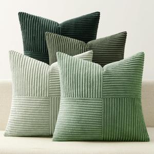 ANRODUO Pack of 4 Decorative Throw Pillows for Couch Forest Green 18x18 Inch Boho Cozy Soft Corduroy Cushion Covers Farmhouse Accent Pillowcases for Mid Century Modern Spring Home Decor Living Room