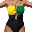 Women's One Piece Swimsuit Tummy Control Bathing Suit Sexy Flattering Cutout Criss Cross Swimwear, L