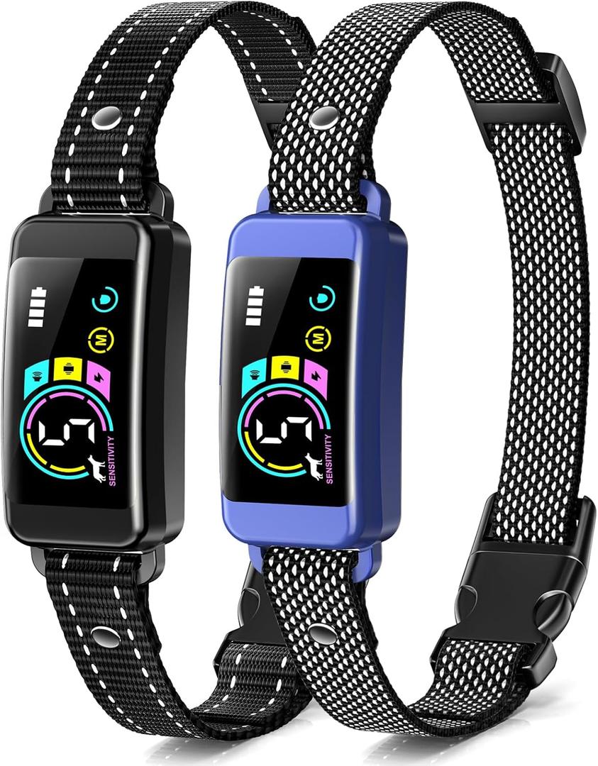 Bark Collar, 2 Pack Smart Dog Bark Collar for Large Medium Small Dogs, Anti Barking Device for Dogs Training Collar with Beep Vibration Harmless Shock, 5 Adjustable Sensitivity (Blue)