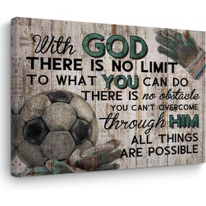 TBT Soccer Gifts Stuff Religious Soccer Canvas Wall Art Wall Decor Inspirational Boys Men Room Rustic Framed Posters Art Prints Artwork Pictures for Soccer Lovers Coach Gym Home Farmhouse Bedroom (15L" x 11.4W", Multi 0627)