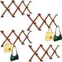 4 Pcs Expandable Hat Rack Coat Rack Wooden Accordion Wall Hanger Wall Mount Hat Holder for Hanging Coffee Mug Cup Jackets Purses Necklaces Towels Leash Belt Umbrella (11 Hooks, Carbonization)