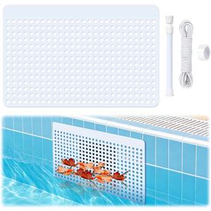 Pool Skimmer Guard Kit 15.7"x9.8", Rustproof Pool Skimmer Leaf Guard Net with Rope & Telescopic Rod, Pool Skimmer Screen Saver,Debris, Hair & Leaves Catcher for Inground & Above Ground Pools