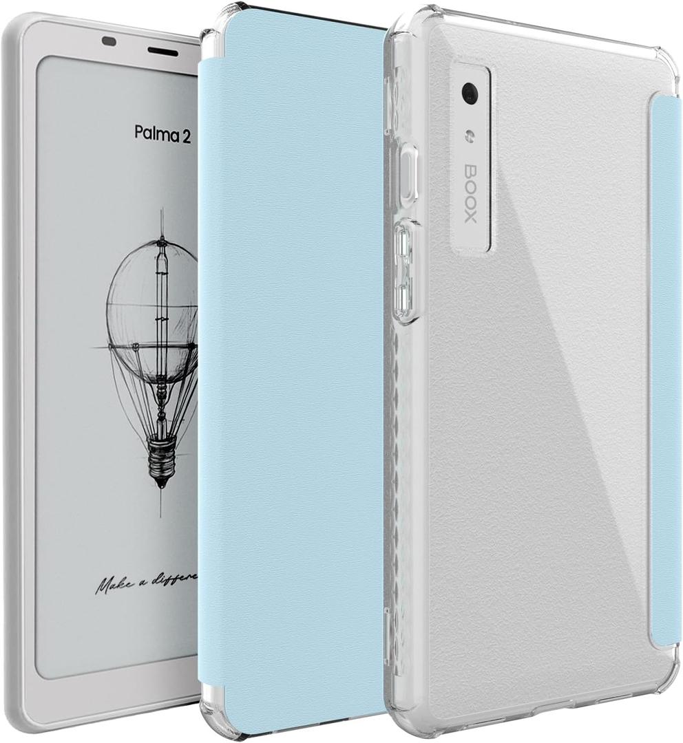TUDIA SKN FLIP V2 Designed for Onyx Boox Palma 2 Case - [DO NOT FIT Palma 2 PRO] Enhanced Auto Wake/Sleep Technology Shockproof Slim Transparent TPU Back with Textured Leather Cover - Clear Blue