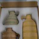 Boho Ceramic Vase Set of 3 for Living Room Bedroom Modern Yellow Brown Green Fake Flower Plant Vases for Home Decor Office Centerpieces Antique Retro Rustic Farmhouse Vintage Classic Gift (Multicolor)