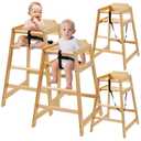 4 Pack Wooden High Chair for Babies & Toddlers, Restaurant-Style Stackable High Chair with Commercial Grade Solid Wood for Dining Table & Kitchen, Easy to Clean Baby Booster Seat - Natural (22"D x 20"W x 29.33"H)