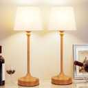 Kakanuo Cordless Table Lamps Rechargeable Set - 2 Pack Wooden 4000mAH Battery Operated Lamps for Decor, 3000K Stepless Dimming Touch Control Wireless Lamps for Bedroom, Dining Table (2 Pack 15.8in - Empire Shade)