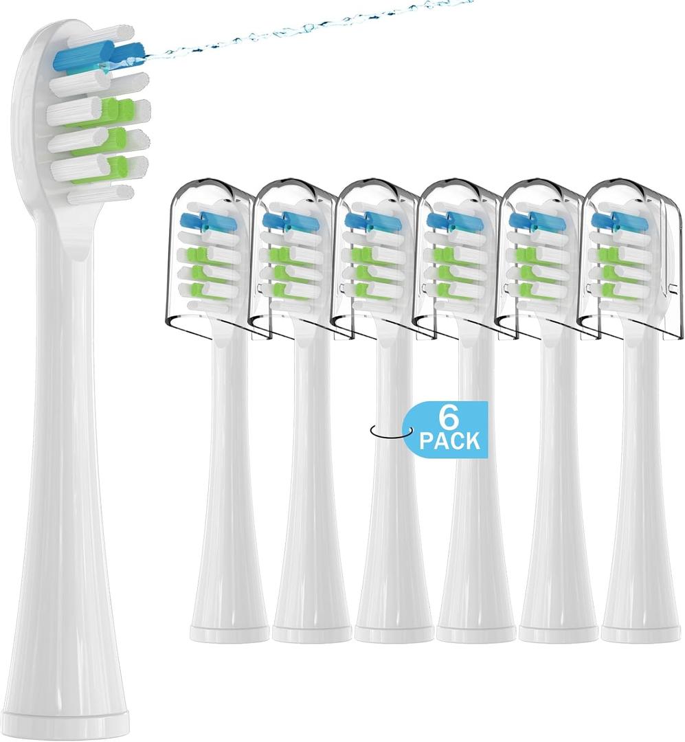 6 Pack Replacement Replacement Brush Heads for  - Flossing Toothbrush Compatible with Sonic Fusion SF01/SF02 and Sonic Fusion 2.0 SF03/SF04- White with Caps