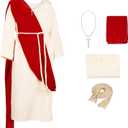 Kids Jesus Saint Biblical Robe Costume Necklace Scarf Shawl Waist Rope Cosplay for Kids Halloween Christmas (Medium, White)